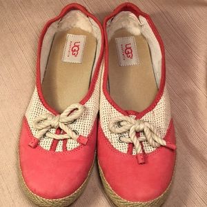 UGG leather slip ons, with canvas sides